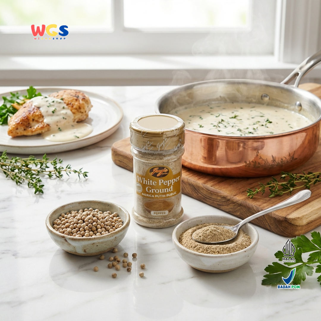 Jay’s Kitchen White Pepper Ground 75g - Merica Putih Bubuk Halal untuk Sup, Tumisan & Bumbu Masak