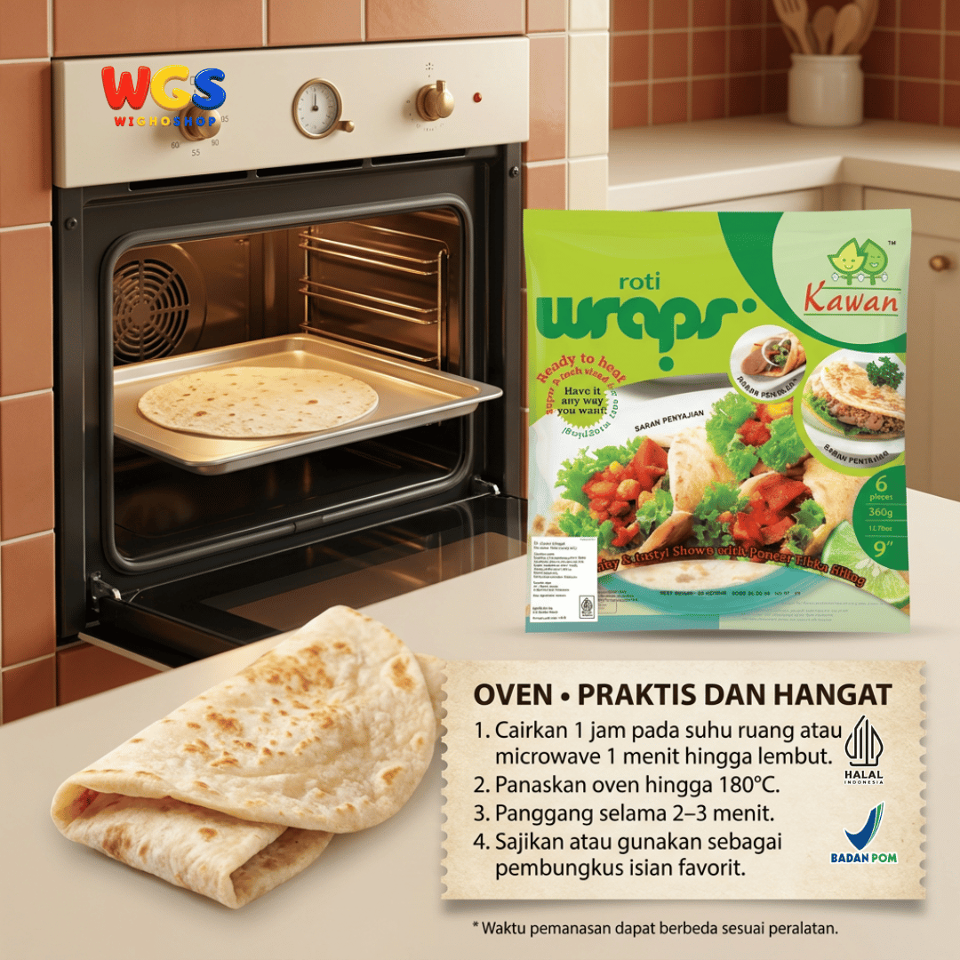 Kawan Roti Wraps 360g Isi 6 Pcs - Kulit Kebab Tortilla 9 Inci Frozen