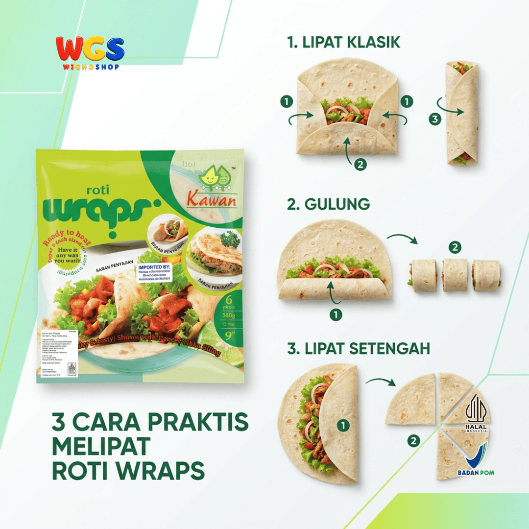 Kawan Roti Wraps 360g Isi 6 Pcs - Kulit Kebab Tortilla 9 Inci Frozen
