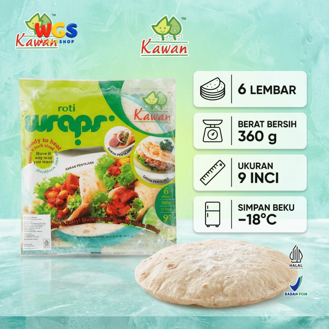 Kawan Roti Wraps 360g Isi 6 Pcs - Kulit Kebab Tortilla 9 Inci Frozen