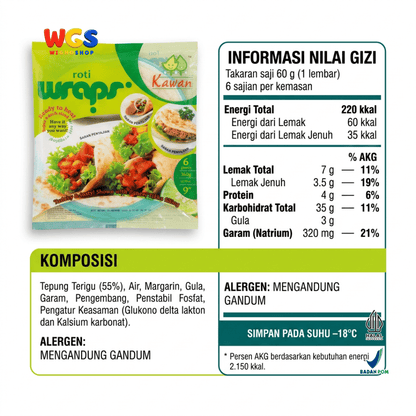 Kawan Roti Wraps 360g Isi 6 Pcs - Kulit Kebab Tortilla 9 Inci Frozen