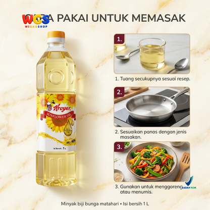 Kroger Sunflower Oil 1L - Minyak Biji Bunga Matahari 100% Murni untuk Goreng Tumis Salad Baking