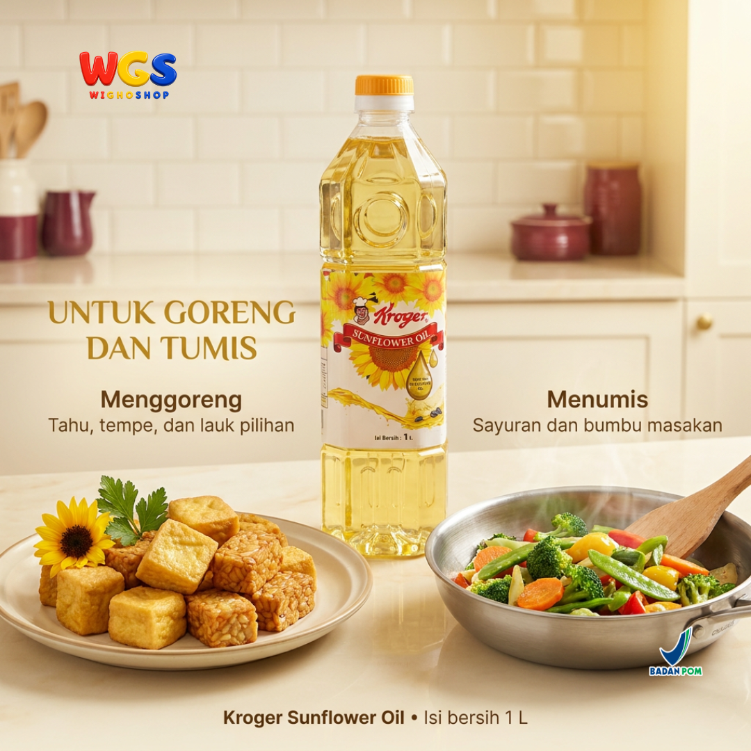 Kroger Sunflower Oil 1L - Minyak Biji Bunga Matahari 100% Murni untuk Goreng Tumis Salad Baking