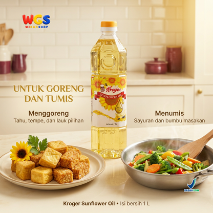 Kroger Sunflower Oil 1L - Minyak Biji Bunga Matahari 100% Murni untuk Goreng Tumis Salad Baking