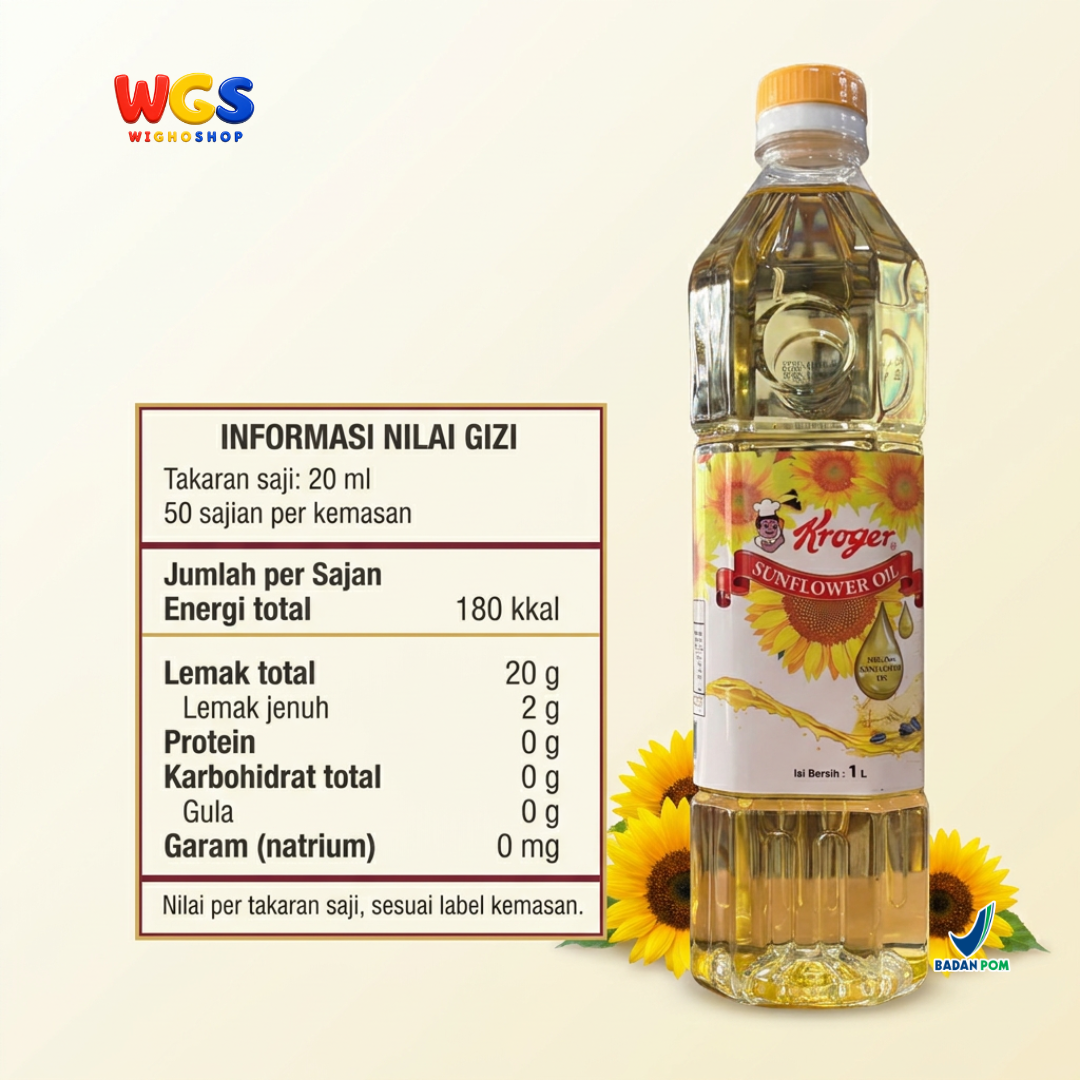 Kroger Sunflower Oil 1L - Minyak Biji Bunga Matahari 100% Murni untuk Goreng Tumis Salad Baking