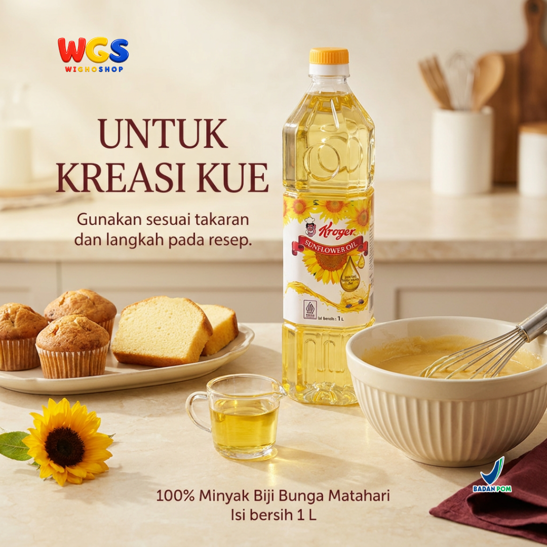 Kroger Sunflower Oil 1L - Minyak Biji Bunga Matahari 100% Murni untuk Goreng Tumis Salad Baking
