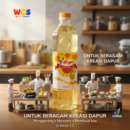 Kroger Sunflower Oil 1L - Minyak Biji Bunga Matahari 100% Murni untuk Goreng Tumis Salad Baking