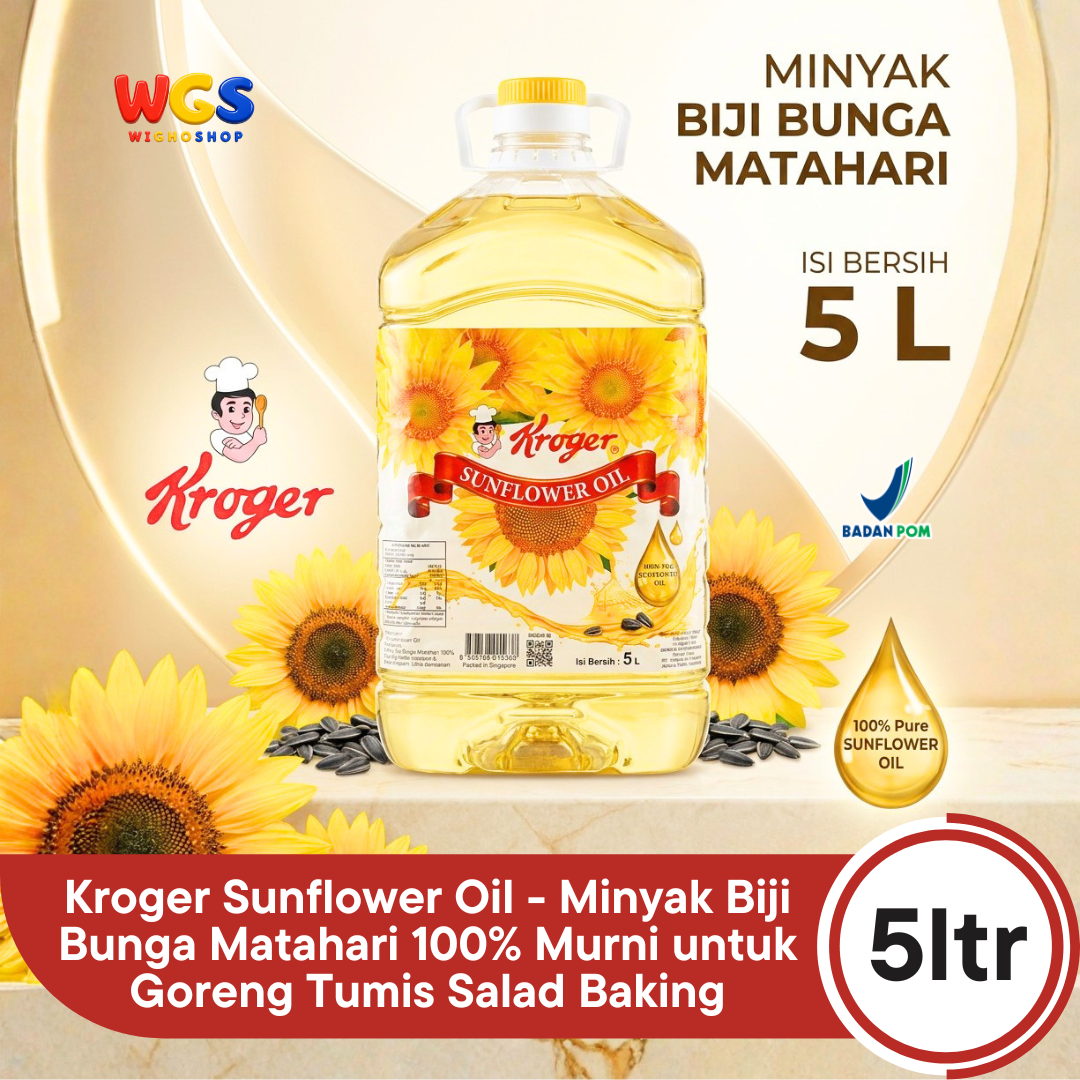 Kroger Sunflower Oil 5L - Minyak Biji Bunga Matahari 100% Murni untuk Goreng Tumis Salad Baking