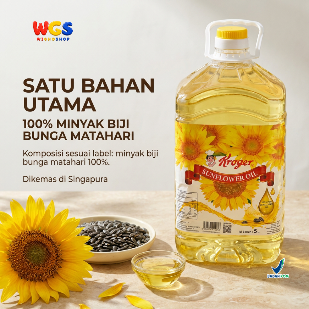 Kroger Sunflower Oil 5L - Minyak Biji Bunga Matahari 100% Murni untuk Goreng Tumis Salad Baking