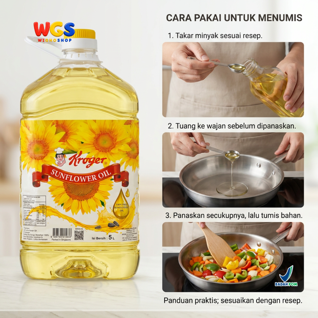 Kroger Sunflower Oil 5L - Minyak Biji Bunga Matahari 100% Murni untuk Goreng Tumis Salad Baking
