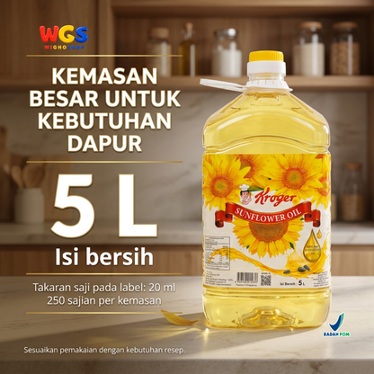Kroger Sunflower Oil 5L - Minyak Biji Bunga Matahari 100% Murni untuk Goreng Tumis Salad Baking