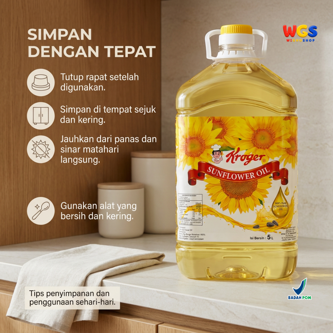Kroger Sunflower Oil 5L - Minyak Biji Bunga Matahari 100% Murni untuk Goreng Tumis Salad Baking