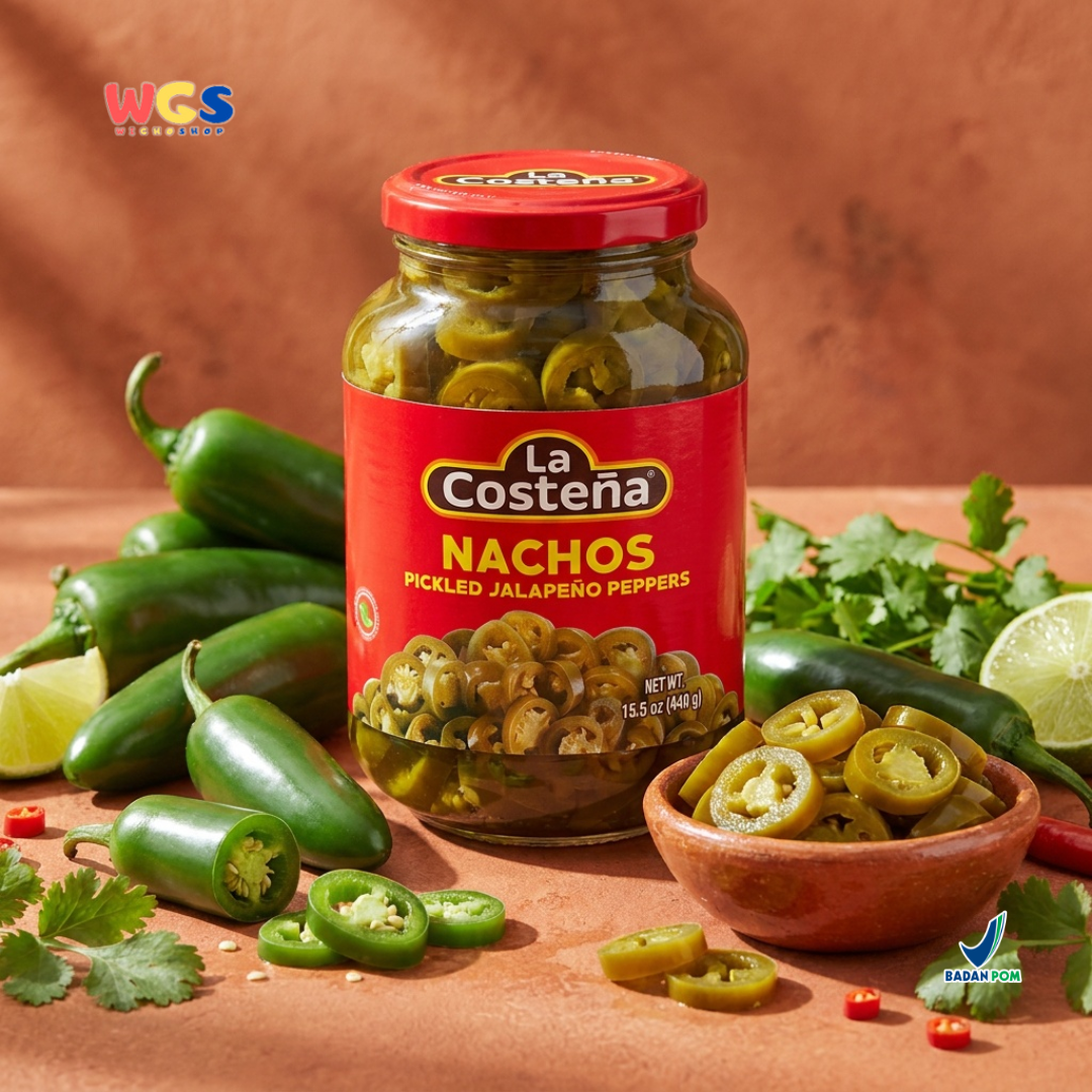 La Costeña Nachos Pickled Jalapeño Peppers 440g - Jalapeno Slice Acar untuk Burger, Pizza & Taco