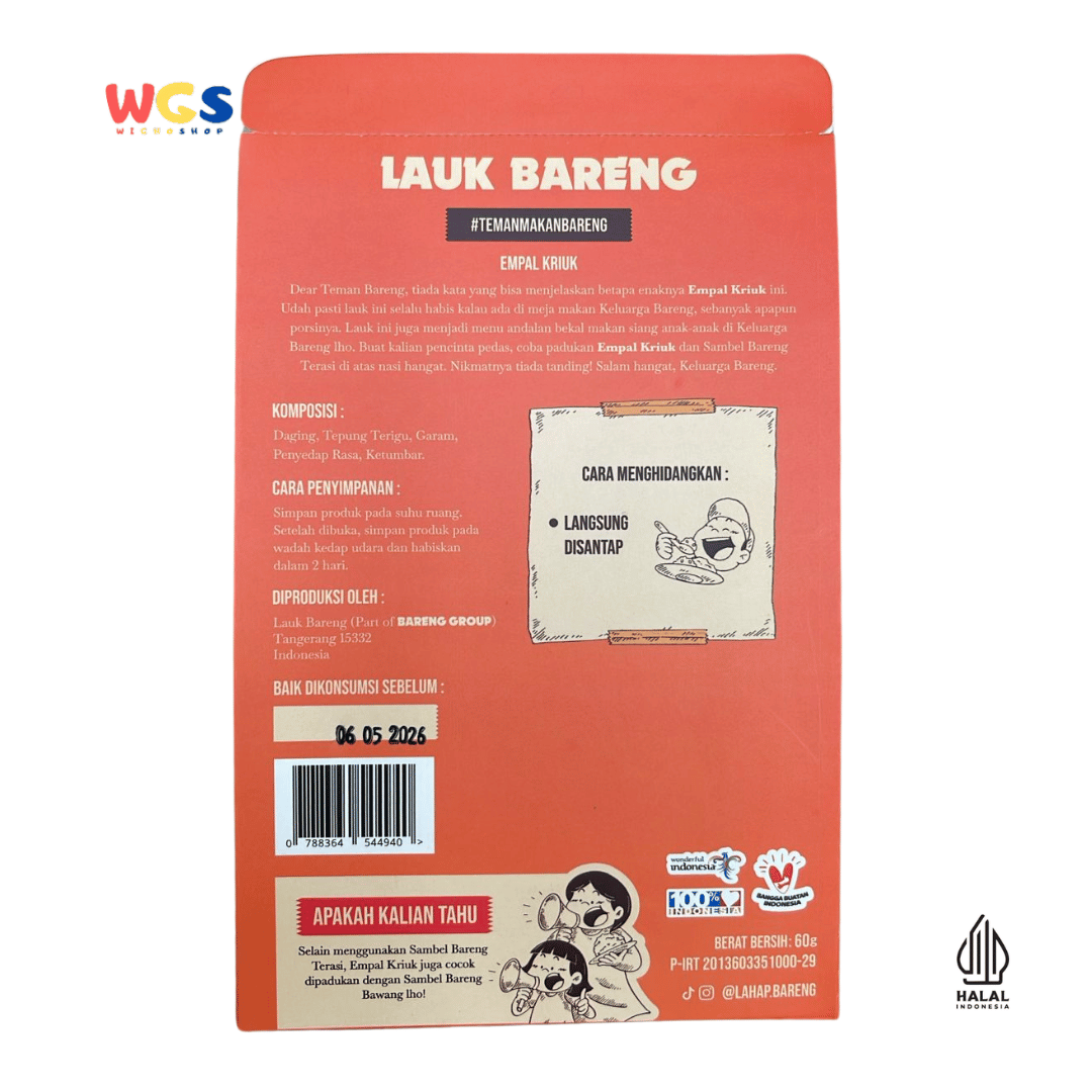Lauk Bareng Empal Kriuk 60g – Daging Suwir Kering Renyah, Siap Santap & Tidak Pedas
