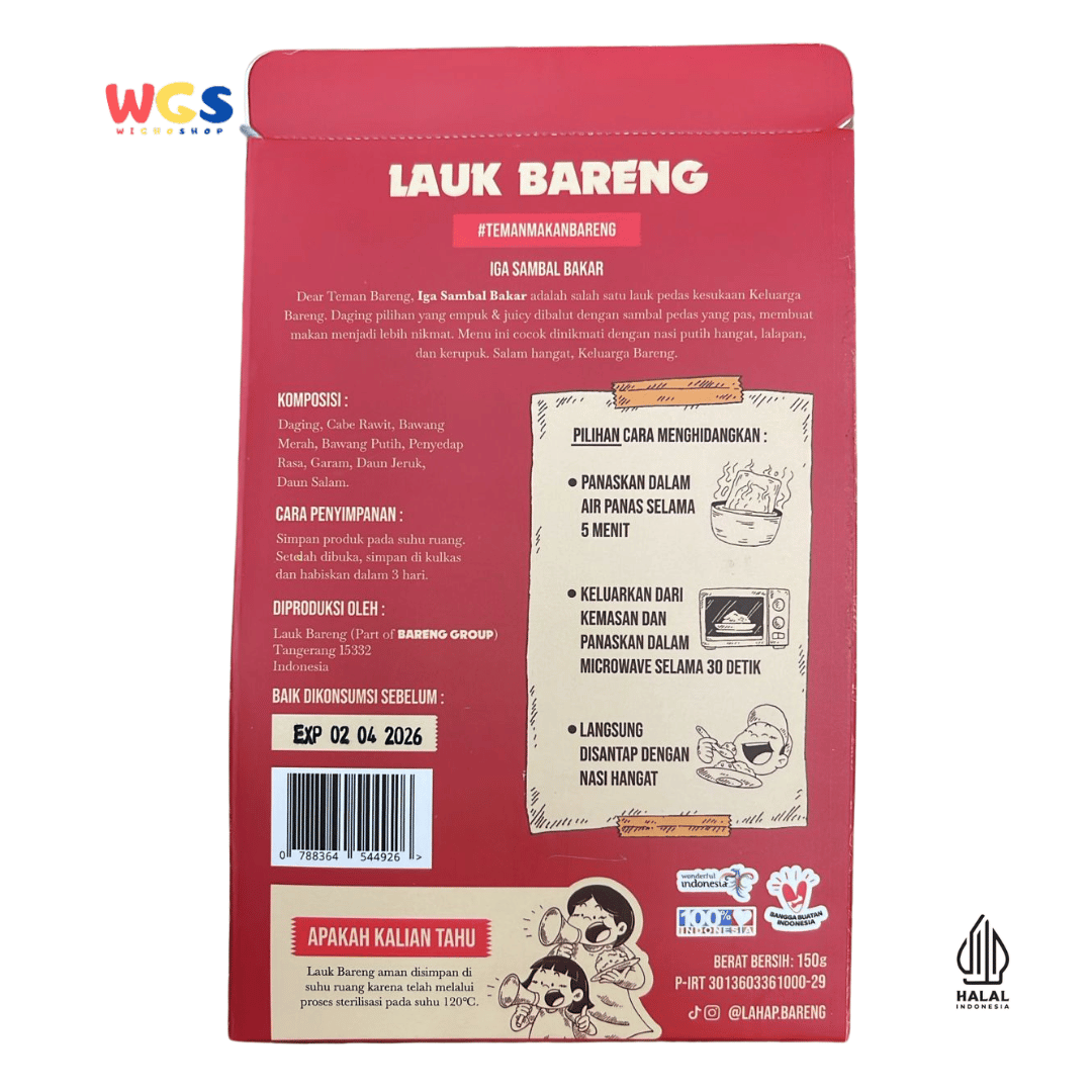 Lauk Bareng Iga Sambal Bakar 150g – Lauk Iga Pedas Siap Santap, Empuk, Berbumbu &amp; Praktis