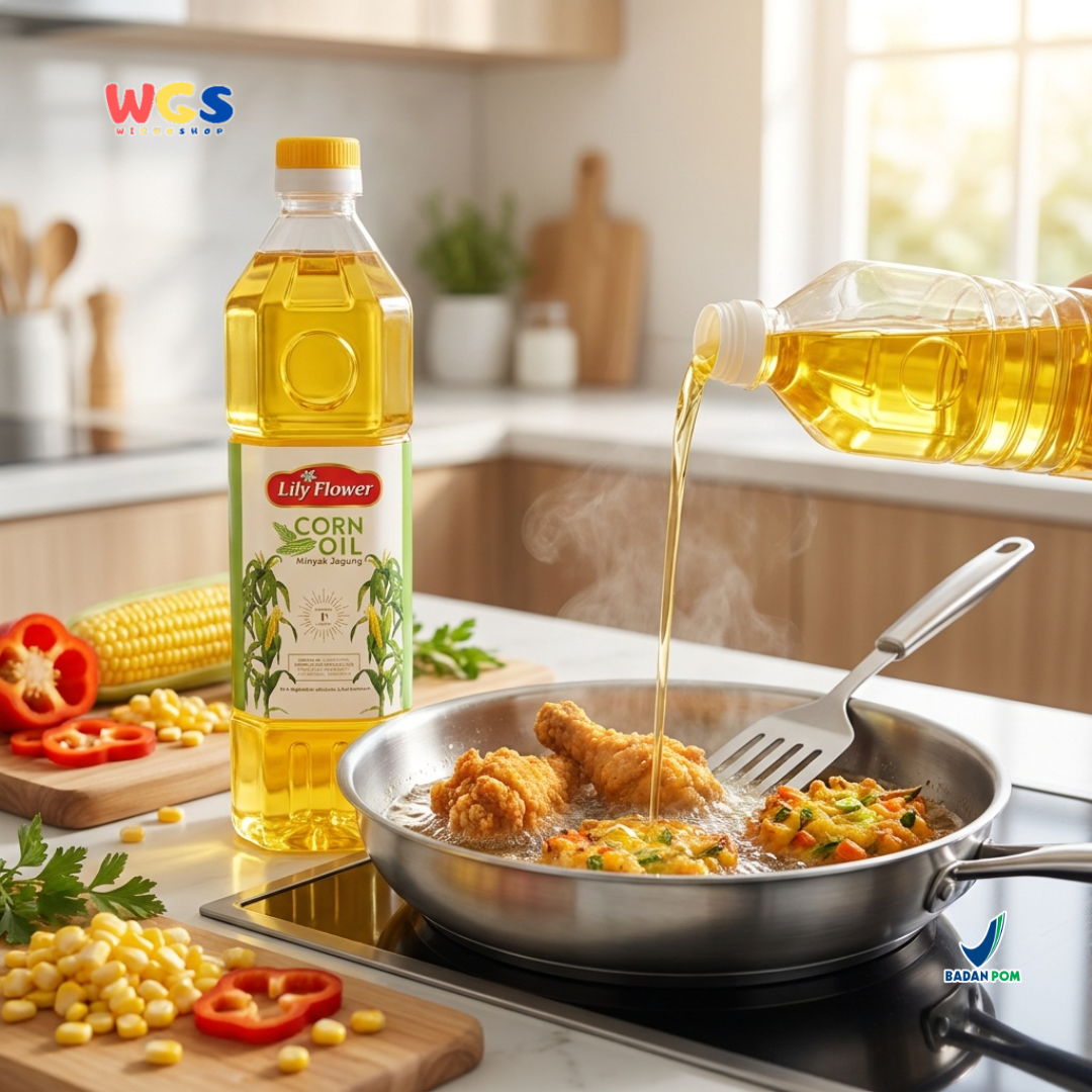 Lily Flower Corn Oil 1L - Minyak Jagung untuk Memasak, Menumis, Goreng, Salad & Baking
