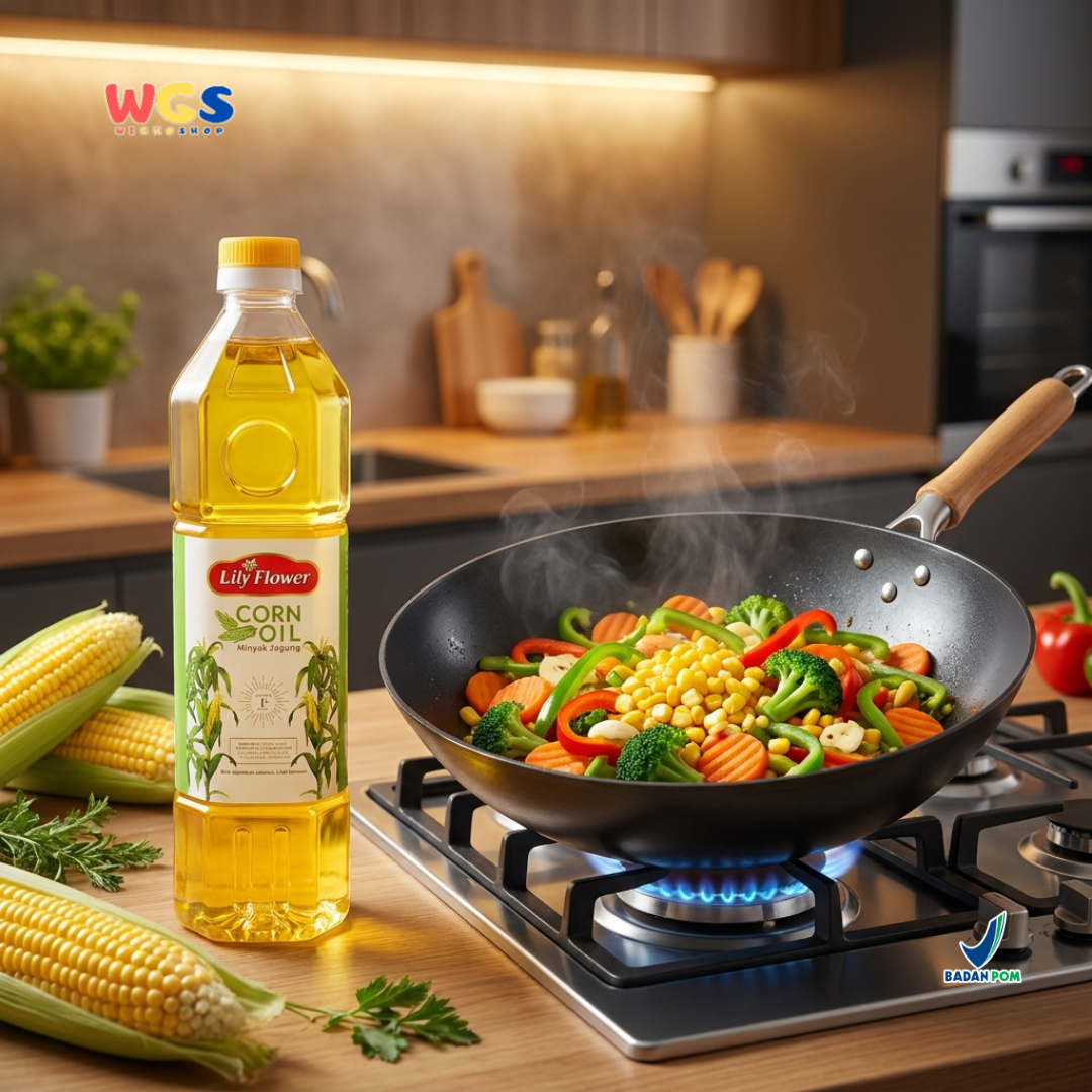 Lily Flower Corn Oil 1L - Minyak Jagung untuk Memasak, Menumis, Goreng, Salad & Baking