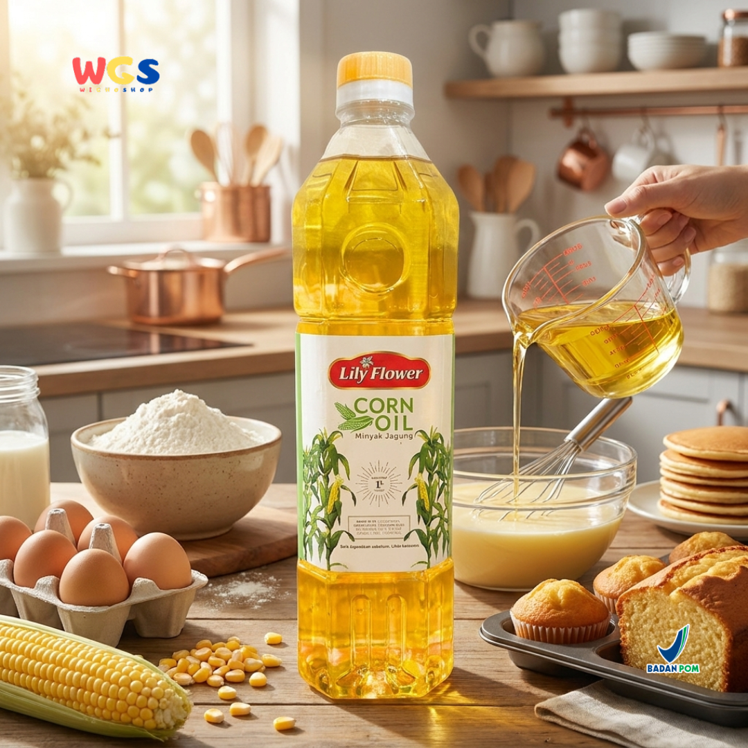 Lily Flower Corn Oil 1L - Minyak Jagung untuk Memasak, Menumis, Goreng, Salad & Baking