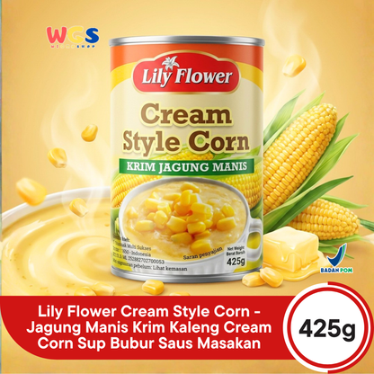Lily Flower Cream Style Corn 425g – Soft &amp; Delicious Sweet Corn Cream for Various Dishes
