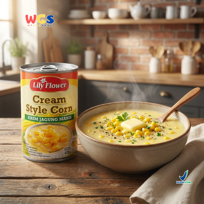 Lily Flower Cream Style Corn 425g – Soft &amp; Delicious Sweet Corn Cream for Various Dishes