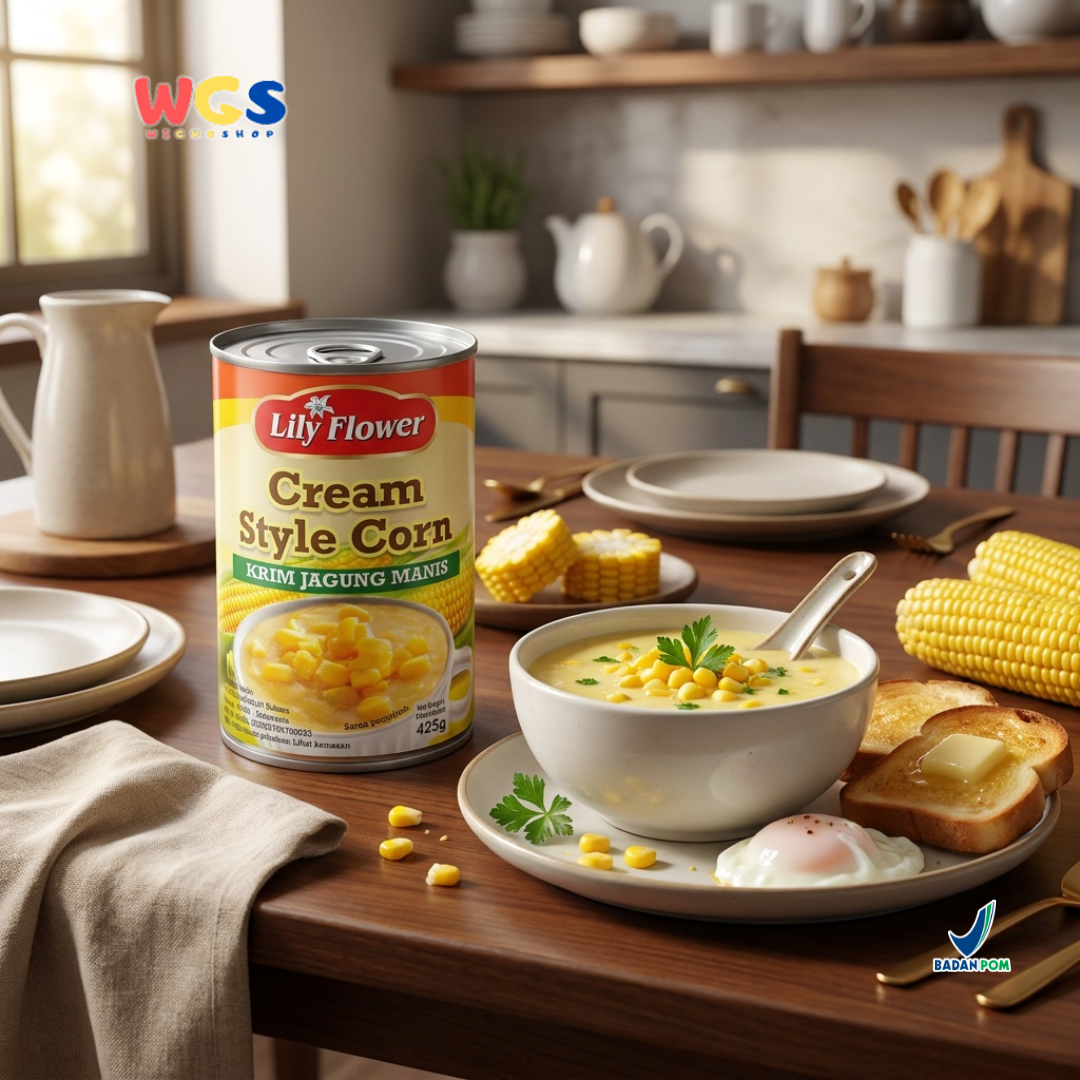 Lily Flower Cream Style Corn 425g – Soft &amp; Delicious Sweet Corn Cream for Various Dishes