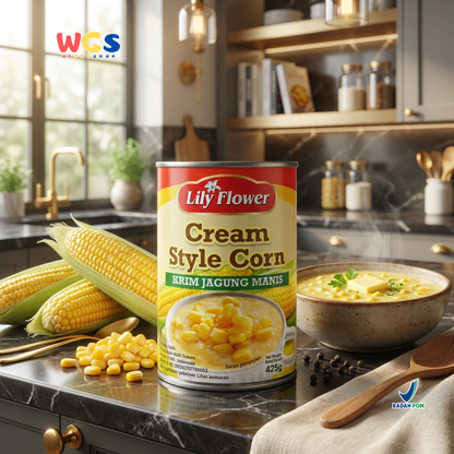 Lily Flower Cream Style Corn 425g – Soft &amp; Delicious Sweet Corn Cream for Various Dishes