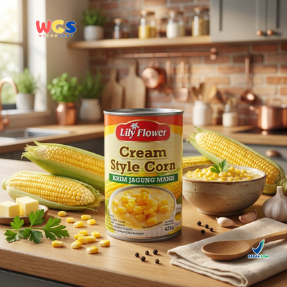 Lily Flower Cream Style Corn 425g – Soft &amp; Delicious Sweet Corn Cream for Various Dishes