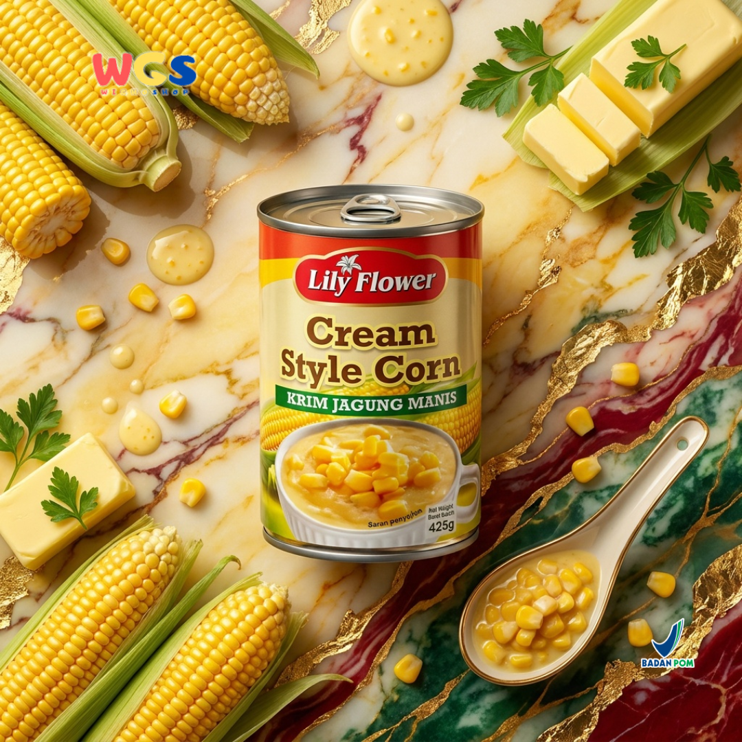 Lily Flower Cream Style Corn 425g – Soft &amp; Delicious Sweet Corn Cream for Various Dishes