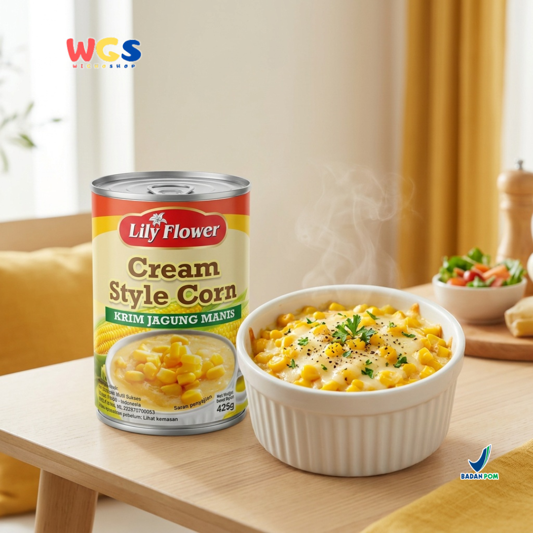Lily Flower Cream Style Corn 425g – Soft &amp; Delicious Sweet Corn Cream for Various Dishes