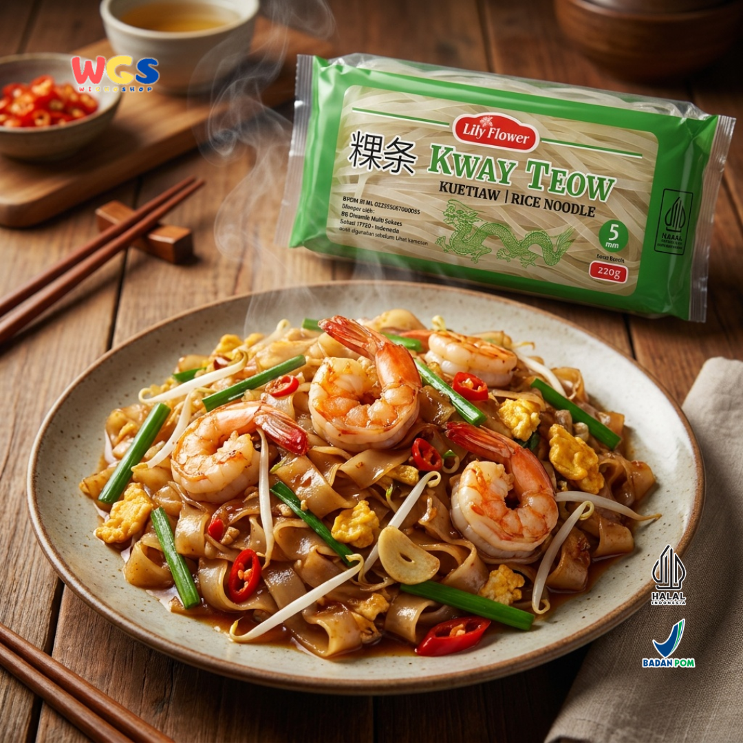 Lily Flower Kway Teow Rice Noodles 220g – Premium Rice Noodles, Chewy &amp; Easy to Cook