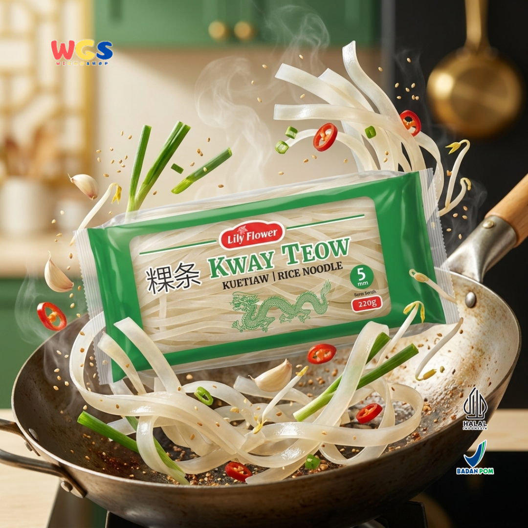 Lily Flower Kway Teow Rice Noodles 220g – Premium Rice Noodles, Chewy &amp; Easy to Cook