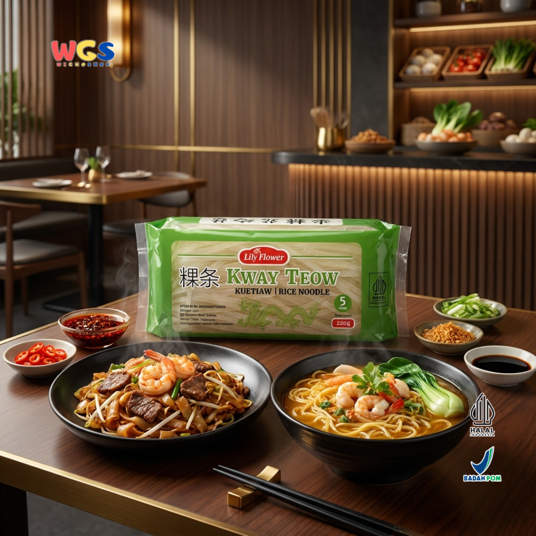 Lily Flower Kway Teow Rice Noodles 220g – Premium Rice Noodles, Chewy &amp; Easy to Cook