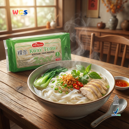 Lily Flower Kway Teow Rice Noodles 220g – Premium Rice Noodles, Chewy &amp; Easy to Cook