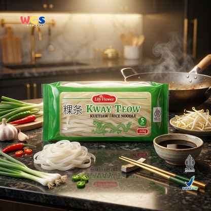 Lily Flower Kway Teow Rice Noodles 220g – Premium Rice Noodles, Chewy &amp; Easy to Cook