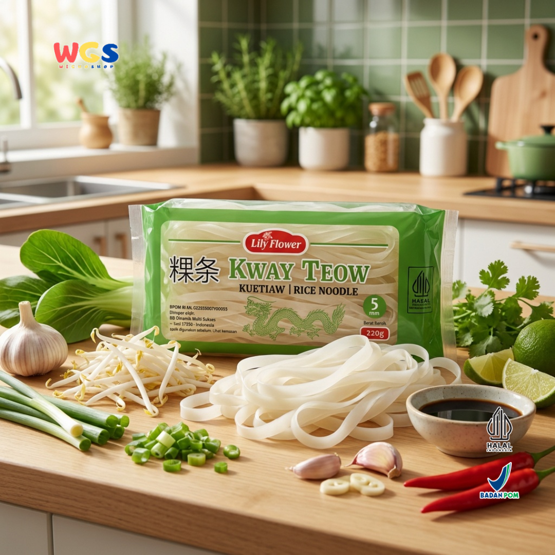 Lily Flower Kway Teow Rice Noodles 220g – Premium Rice Noodles, Chewy &amp; Easy to Cook