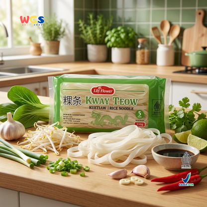 Lily Flower Kway Teow Rice Noodles 220g – Premium Rice Noodles, Chewy &amp; Easy to Cook