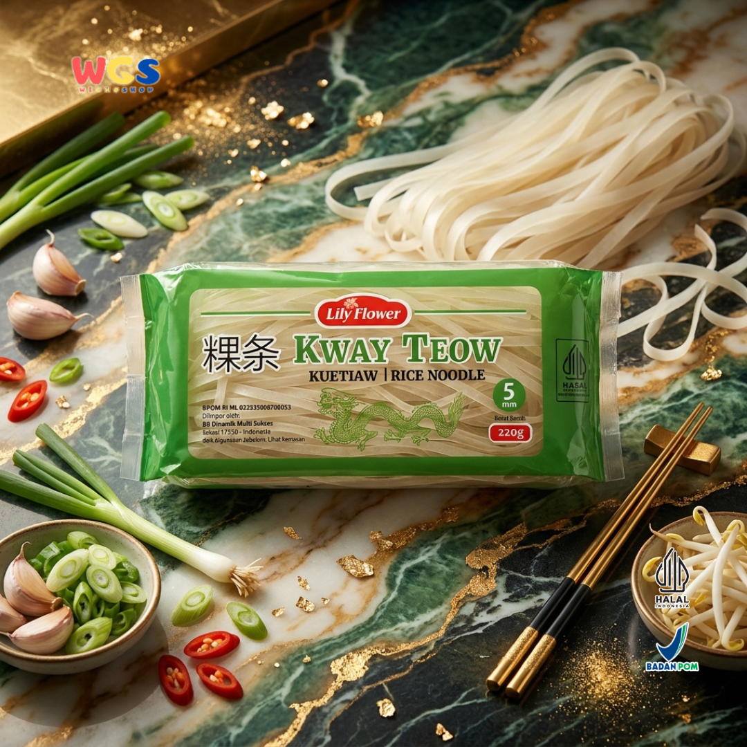 Lily Flower Kway Teow Rice Noodles 220g – Premium Rice Noodles, Chewy &amp; Easy to Cook