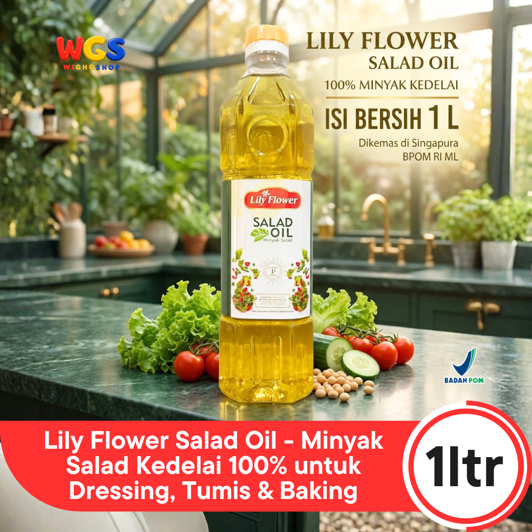 Lily Flower Salad Oil 1L - Minyak Salad Kedelai 100% untuk Dressing, Tumis & Baking