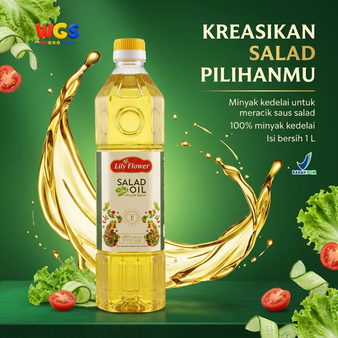 Lily Flower Salad Oil 1L - Minyak Salad Kedelai 100% untuk Dressing, Tumis & Baking