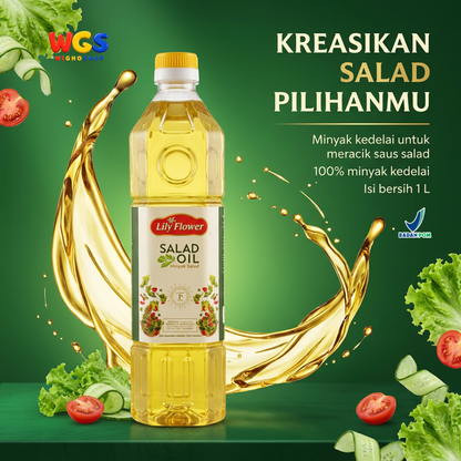 Lily Flower Salad Oil 1L - Minyak Salad Kedelai 100% untuk Dressing, Tumis & Baking