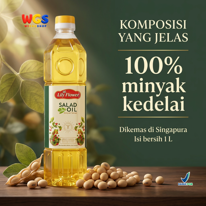 Lily Flower Salad Oil 1L - Minyak Salad Kedelai 100% untuk Dressing, Tumis & Baking