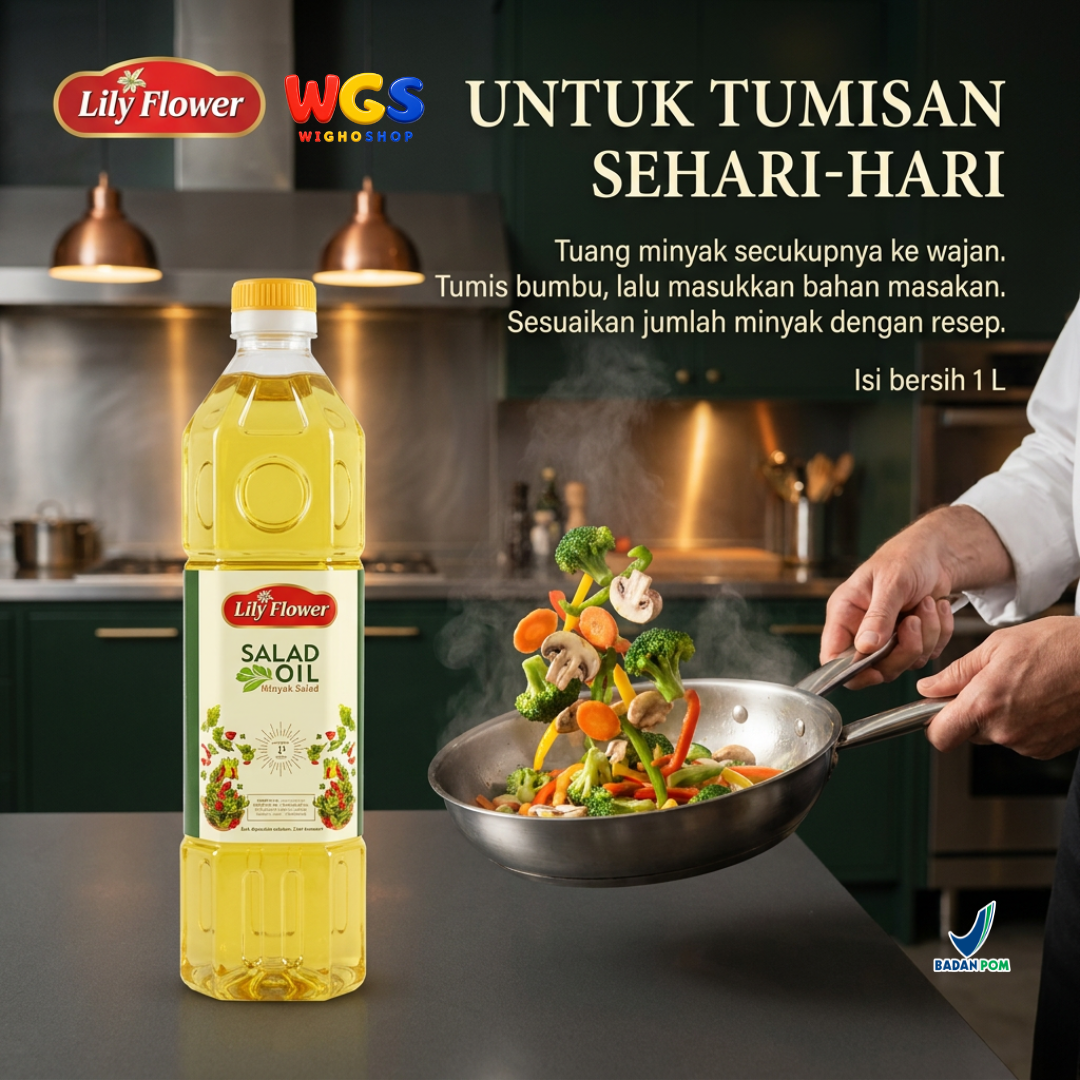 Lily Flower Salad Oil 1L - Minyak Salad Kedelai 100% untuk Dressing, Tumis & Baking