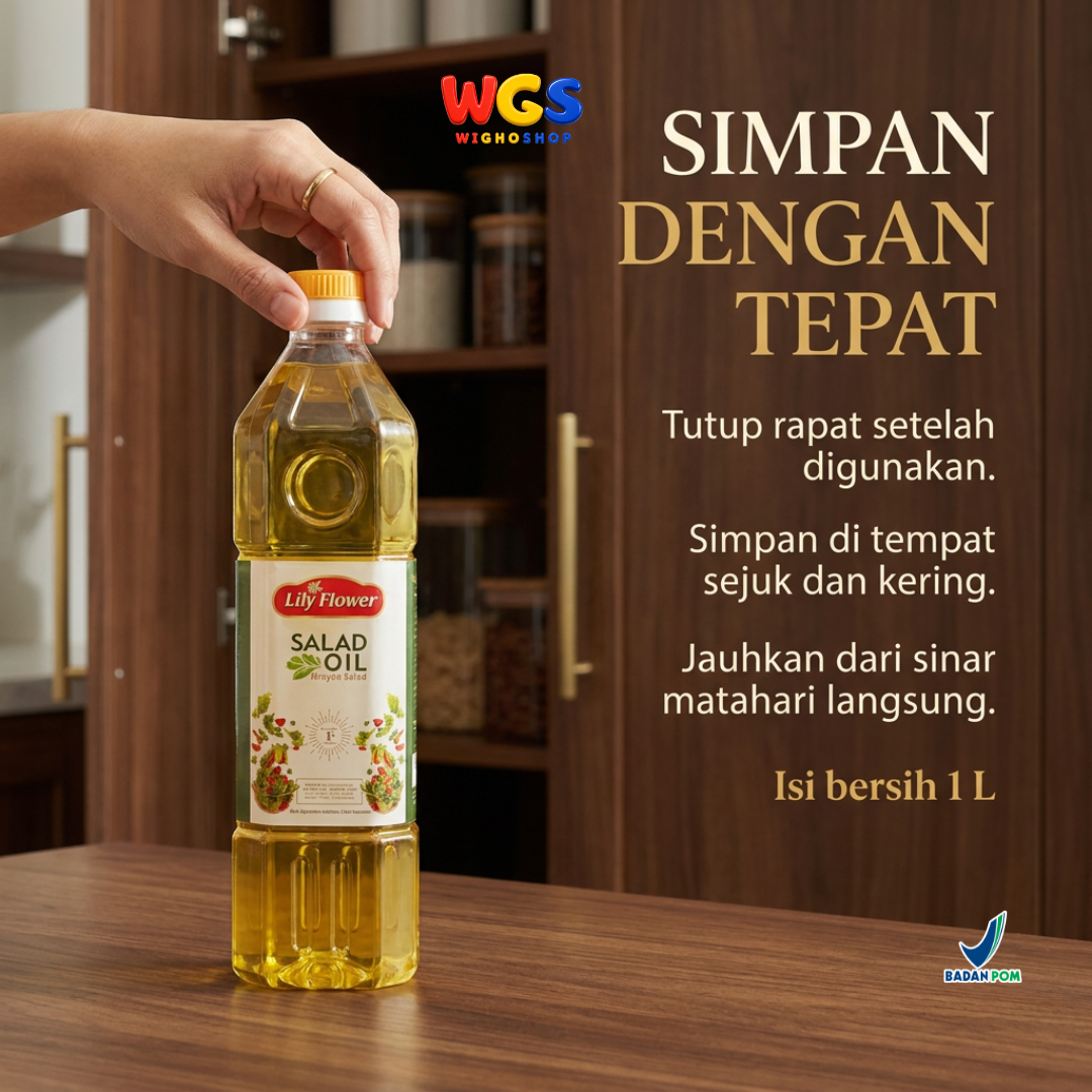 Lily Flower Salad Oil 1L - Minyak Salad Kedelai 100% untuk Dressing, Tumis & Baking