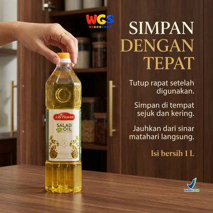 Lily Flower Salad Oil 1L - Minyak Salad Kedelai 100% untuk Dressing, Tumis & Baking