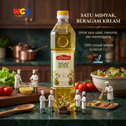 Lily Flower Salad Oil 1L - Minyak Salad Kedelai 100% untuk Dressing, Tumis & Baking