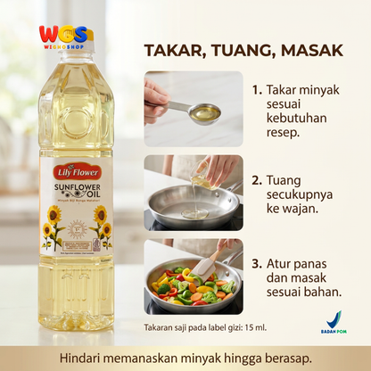 Lily Flower Sunflower Cooking Oil 1L - Healthy and High-Quality Sunflower Seed Oil