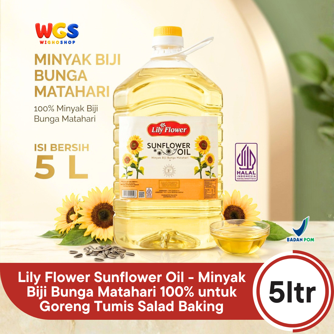 Lily Flower Sunflower Oil 5L - Minyak Biji Bunga Matahari 100% untuk Goreng Tumis Salad Baking