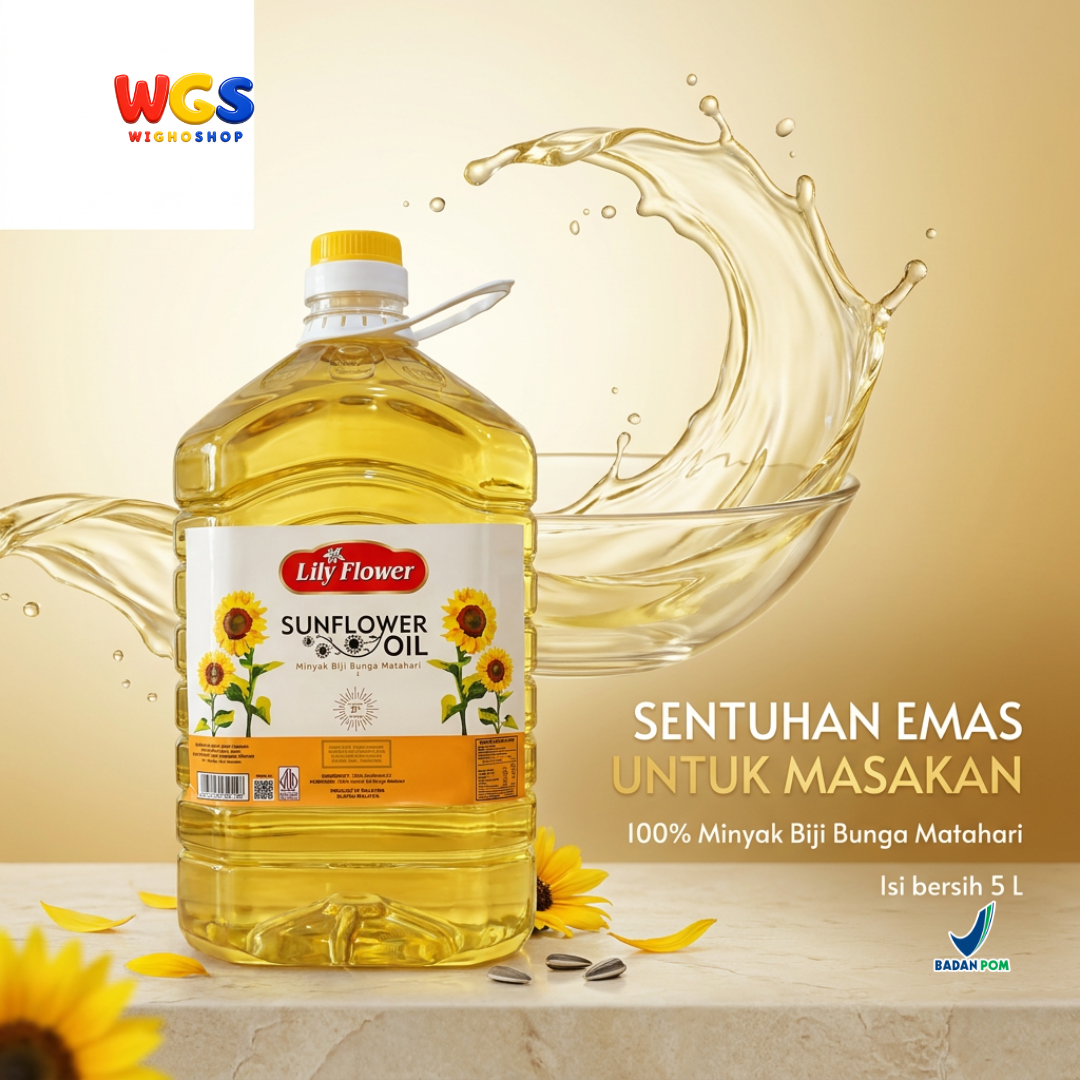 Lily Flower Sunflower Oil 5L - Minyak Biji Bunga Matahari 100% untuk Goreng Tumis Salad Baking