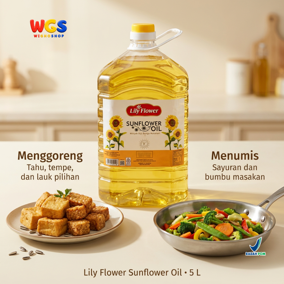 Lily Flower Sunflower Oil 5L - Minyak Biji Bunga Matahari 100% untuk Goreng Tumis Salad Baking