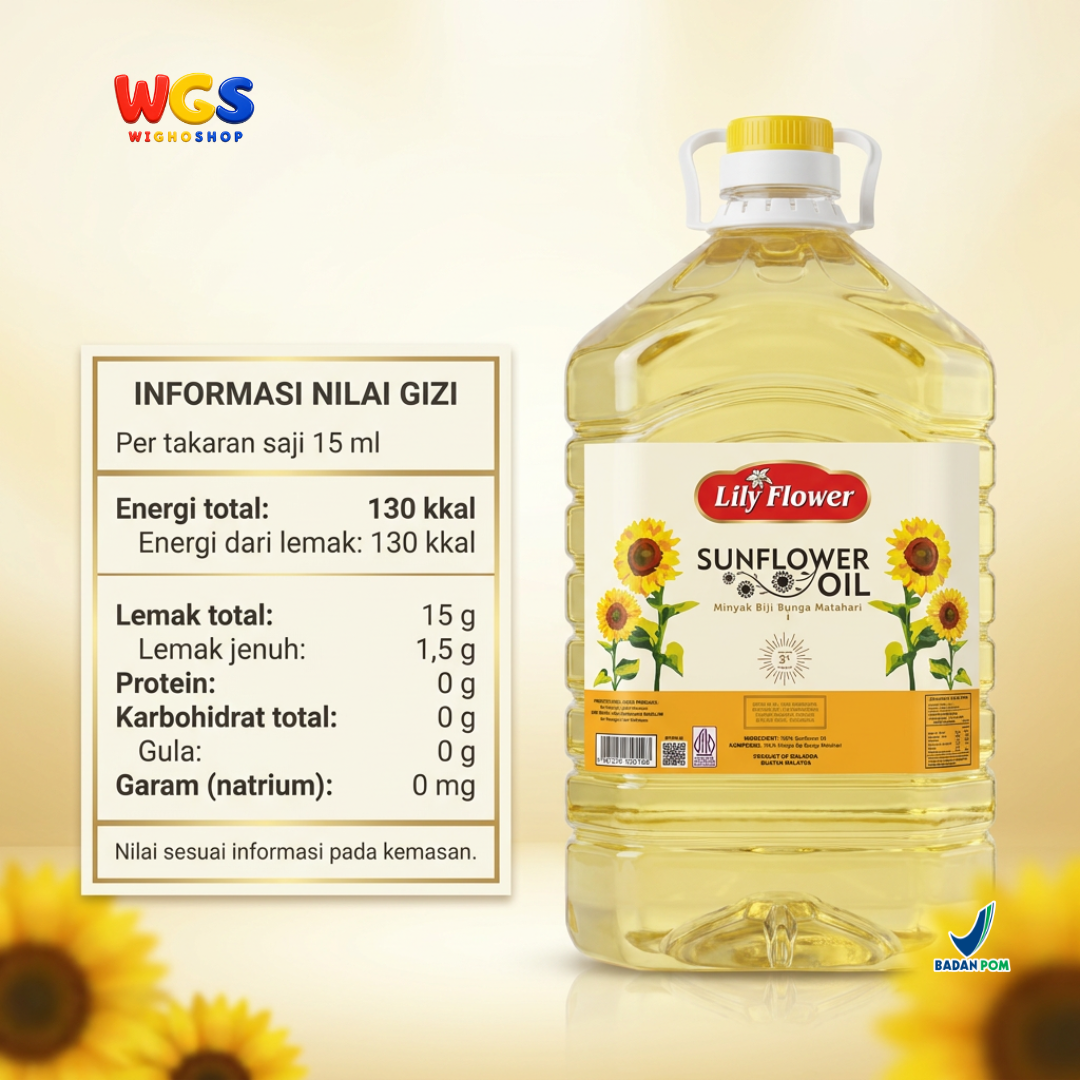 Lily Flower Sunflower Oil 5L - Minyak Biji Bunga Matahari 100% untuk Goreng Tumis Salad Baking